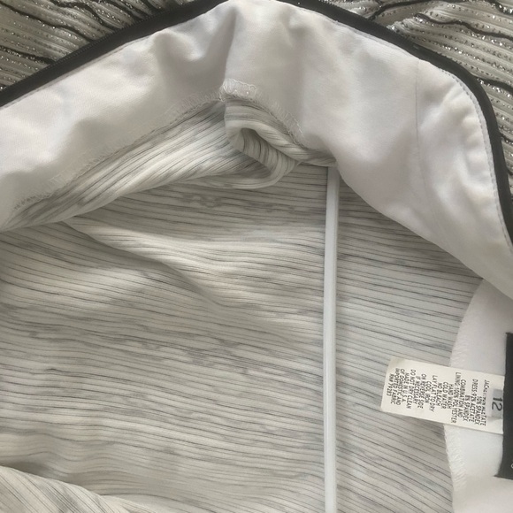 Alex Evenings Top or Cover-White w/ Black & Sparkle Silver Slimming Stripes. - Picture 5 of 10